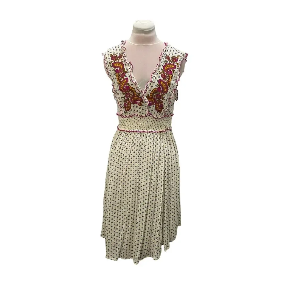 LILKA by ANTHROPOLOGIE Maggie Embroidered Paisley Vneck Dress MEDIUM Flowy Boho - Picture 2 of 7